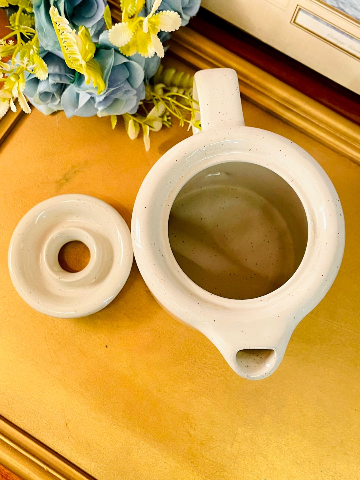 Vintage Speckled Stoneware Teapot Minimalist Ceramic Teapot