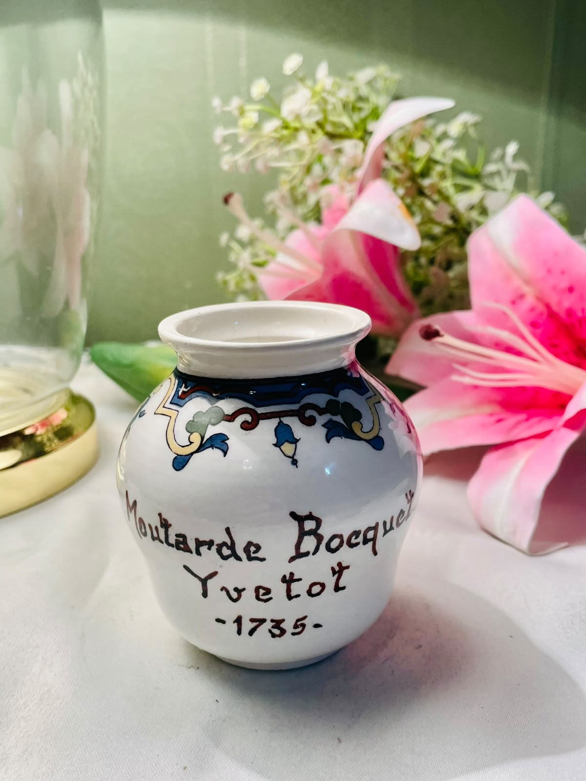 Vintage Digoin France Mustard Pot – French Ceramic Moutarde Jar – Hand-Painted Advertising Style – Approx. 9 cm