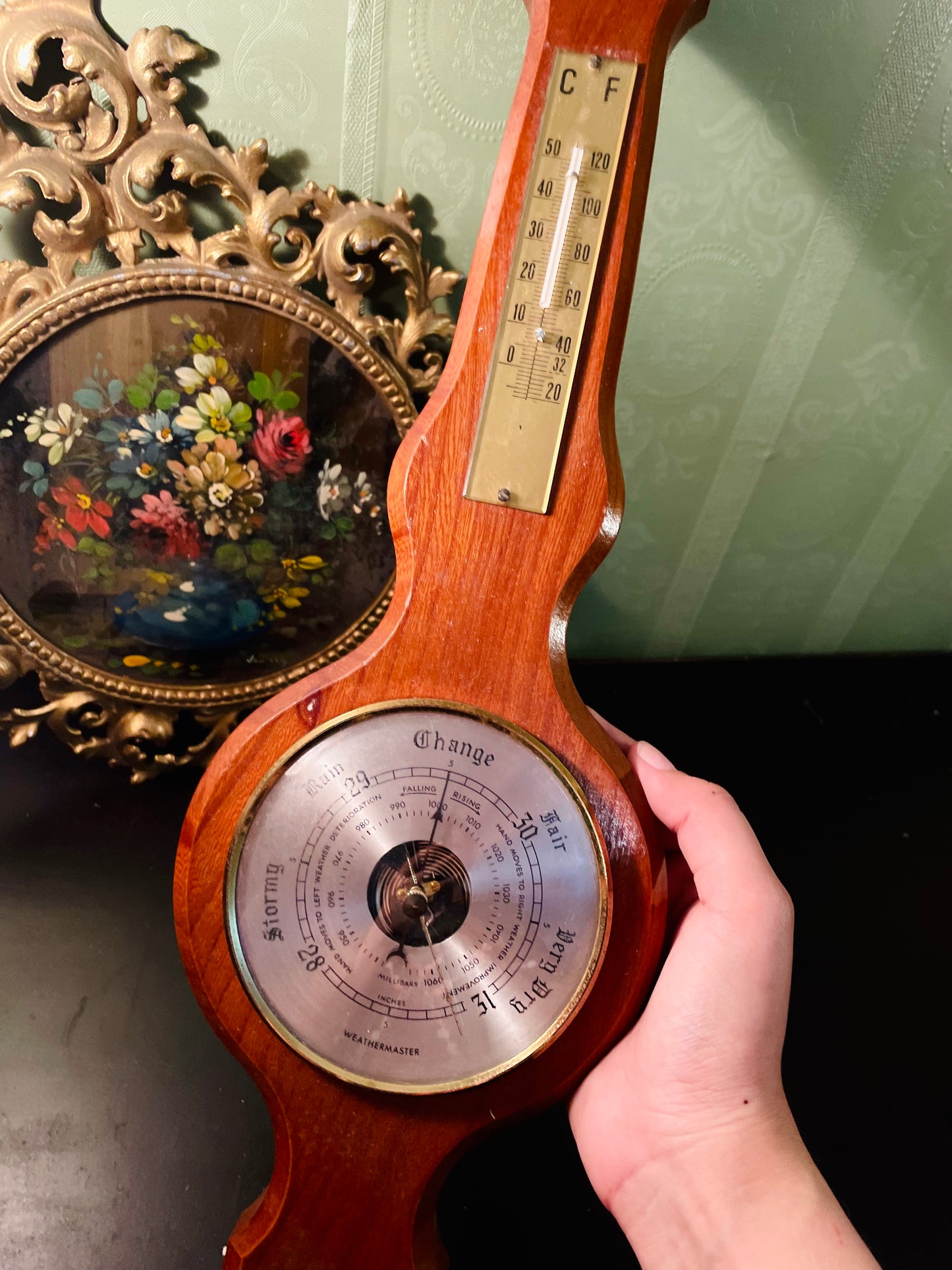 Vintage Weathermaster Wooden Barometer Thermometer