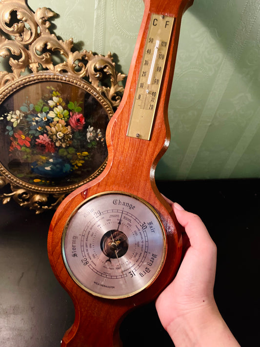 Vintage Weathermaster Wooden Barometer Thermometer