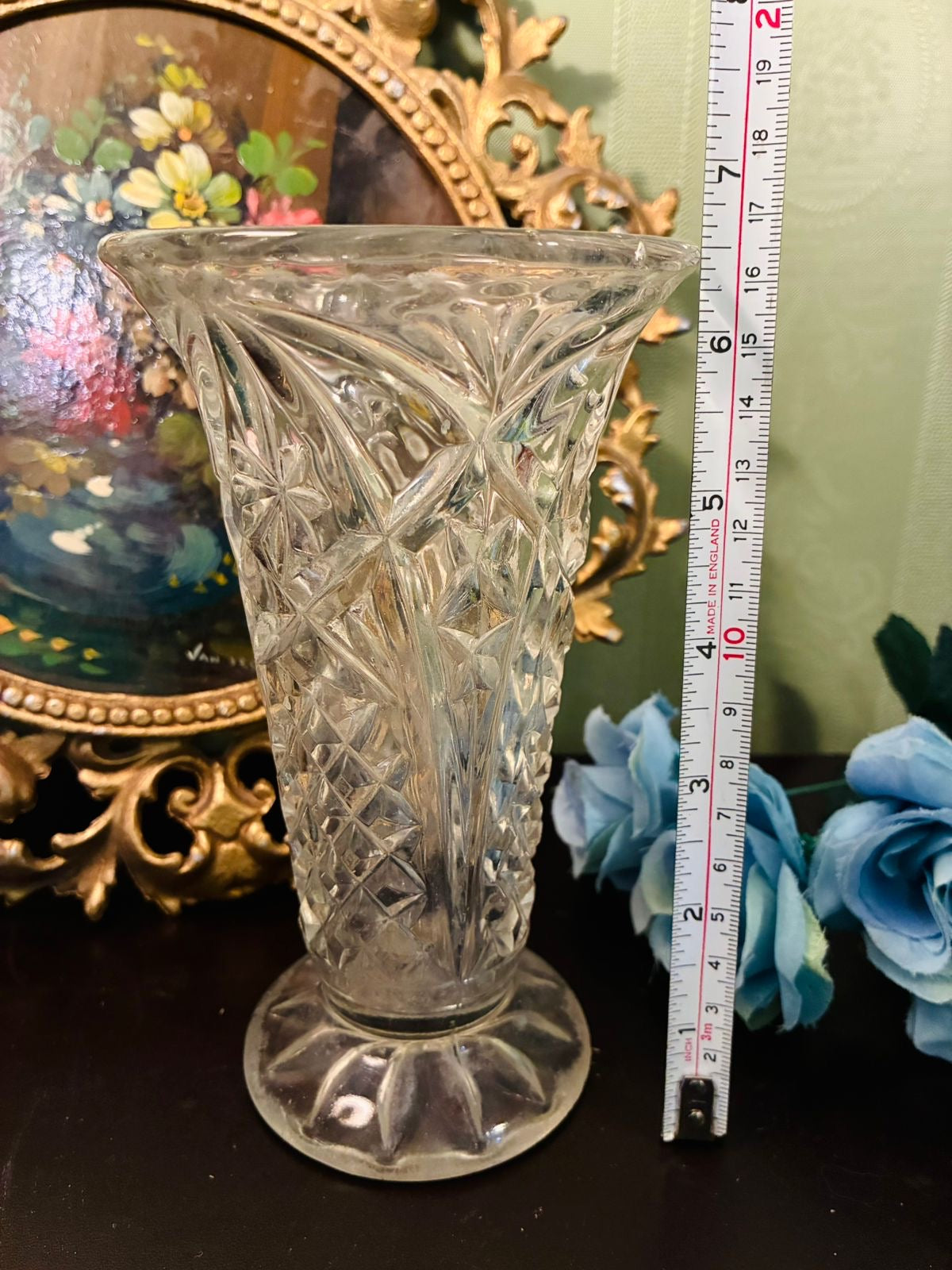 Vintage Clear Pressed Glass Flared Footed Vase
