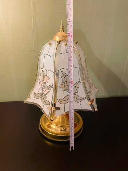 Luxury Vintage Table Lamp with Floral Tinted Glass Shade