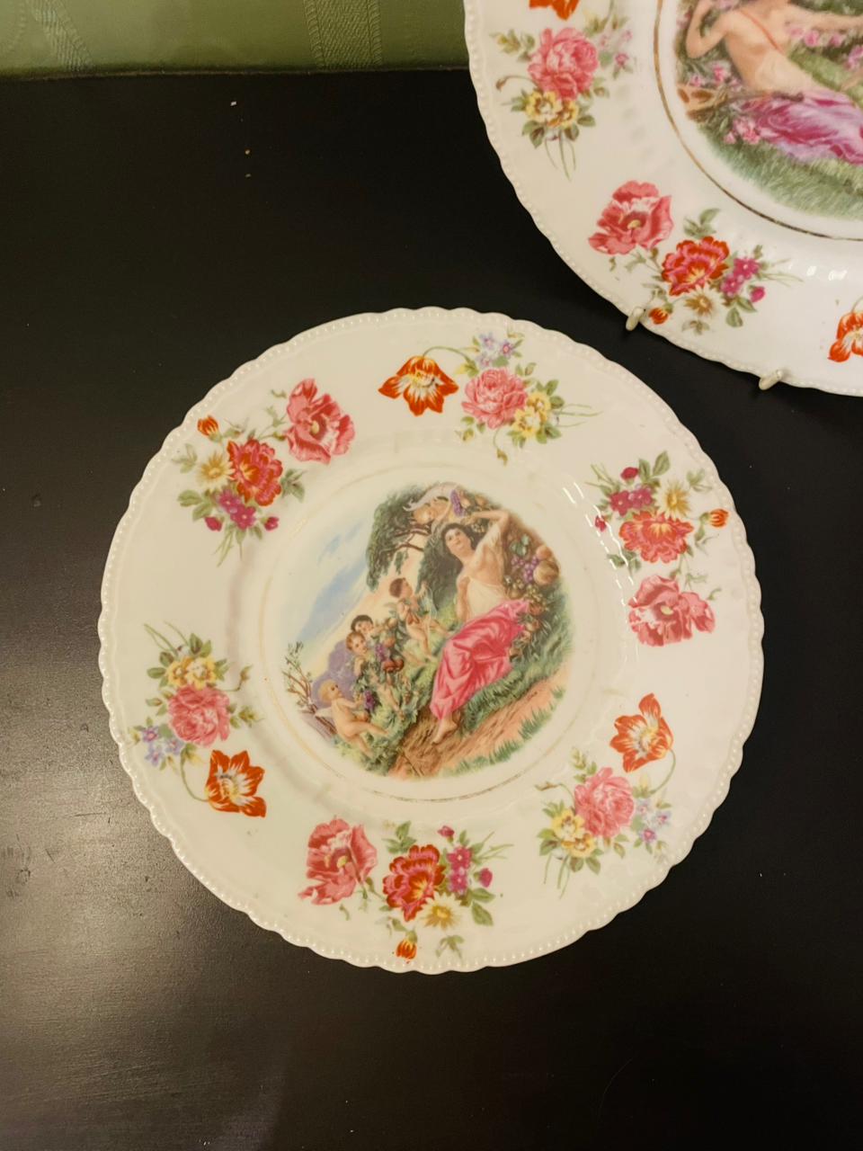 Vintage Victoria Austria Floral Cherub Plates Set of 2
