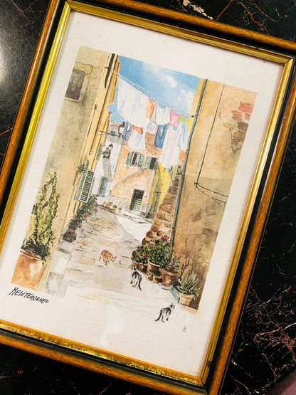 Vintage Mediterranean Street Scene Framed Wall painting