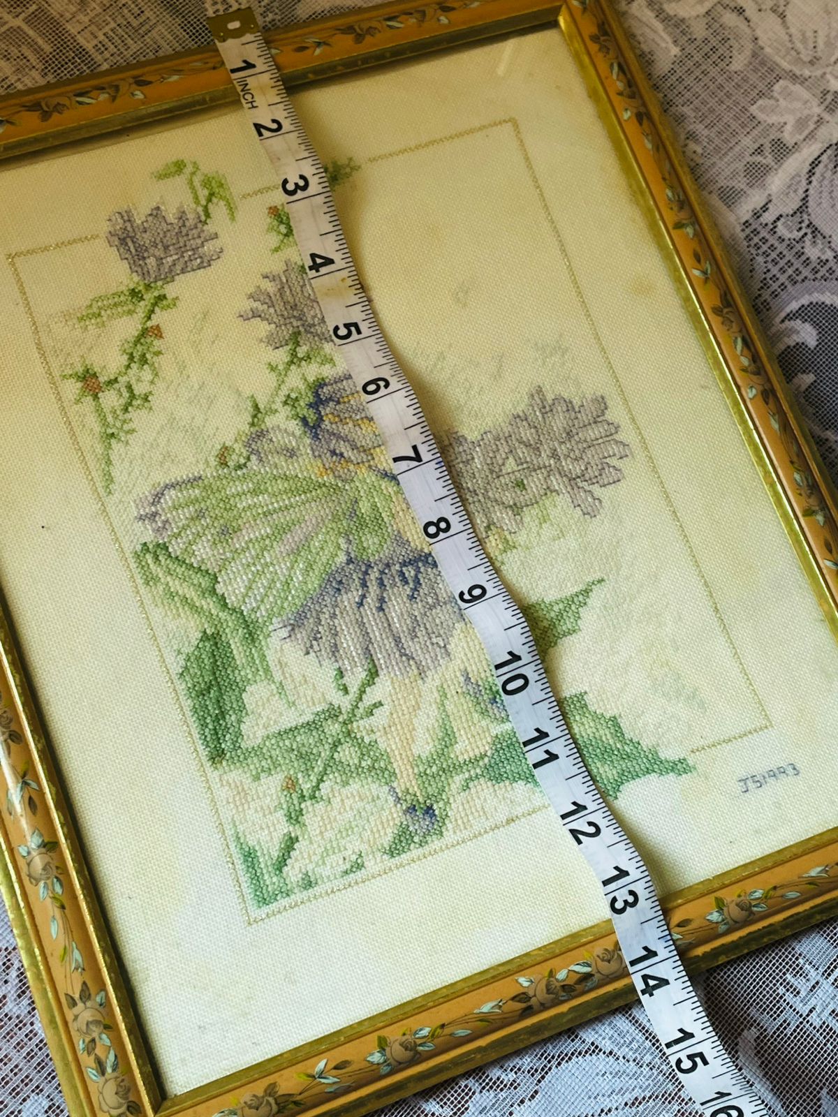 Fairy Cross-Stitch Art – Gold Framed Vintage Embroidery