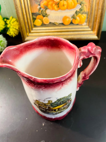 Vintage English Cottage Scene Ceramic Pitcher – 16 cm