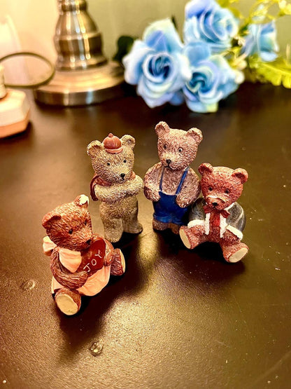 Set of 4 Mini Teddy Bear Figurines | Small Resin Bear Ornaments