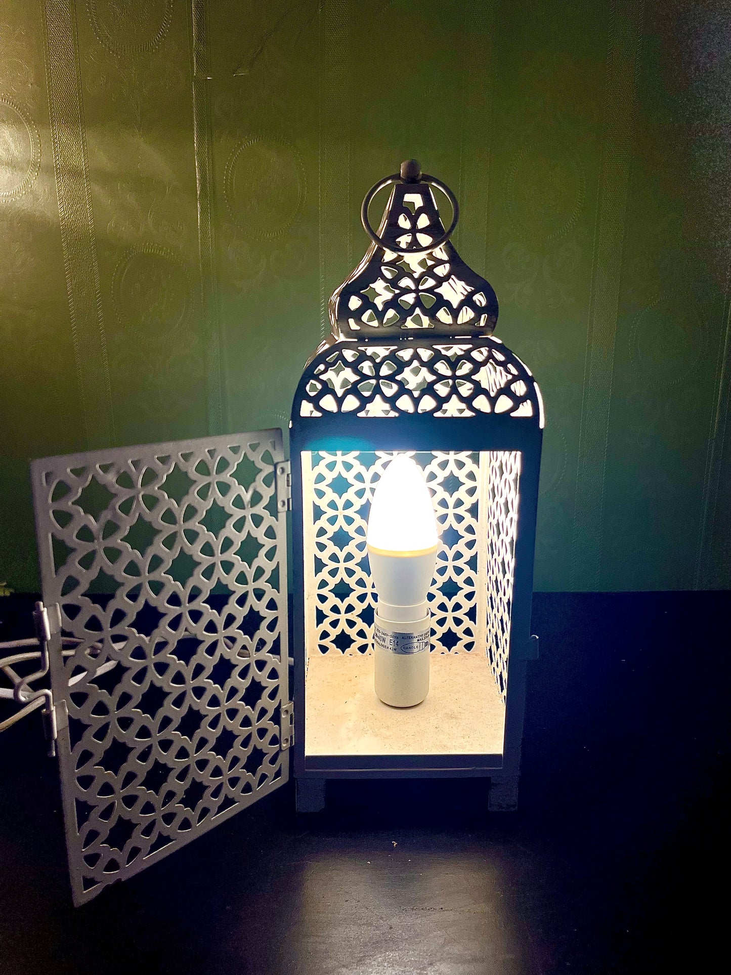 Moroccan Style Metal Lantern Lamp 12 Inc