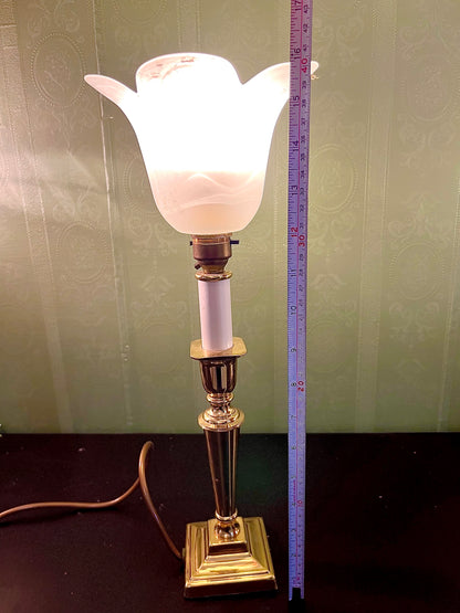 Vintage Brass Tulip Shade Table Lamp 16 Inch