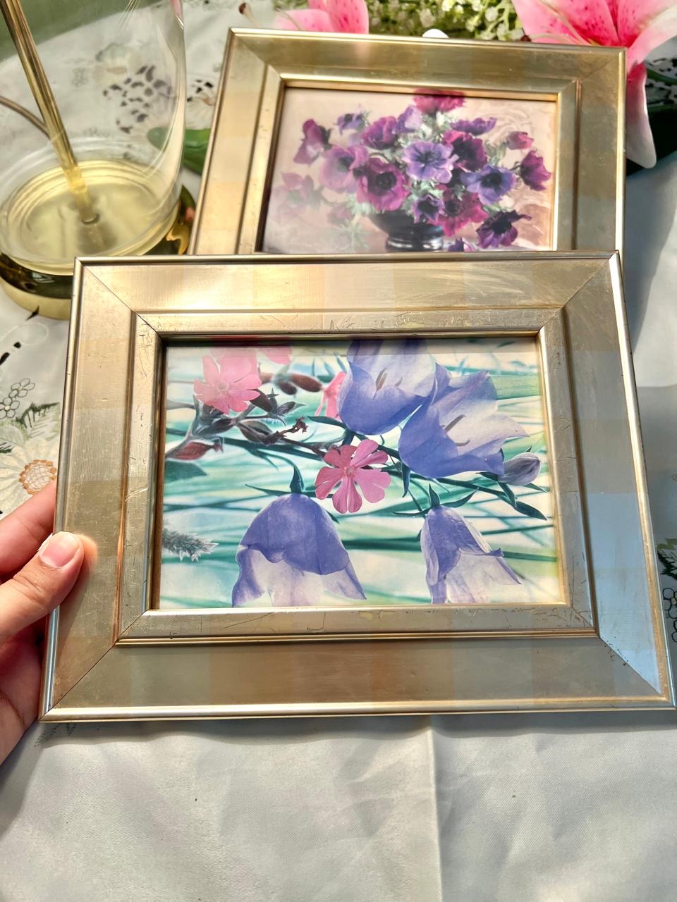 2-Piece Floral Framed Print Set Purple Flowers Approx. 27cm Wide