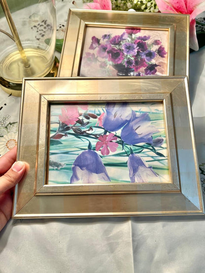 2-Piece Floral Framed Print Set Purple Flowers Approx. 27cm Wide
