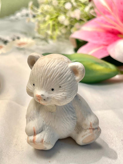 Vintage White Teddy Bear Figurine Seated 7 cm