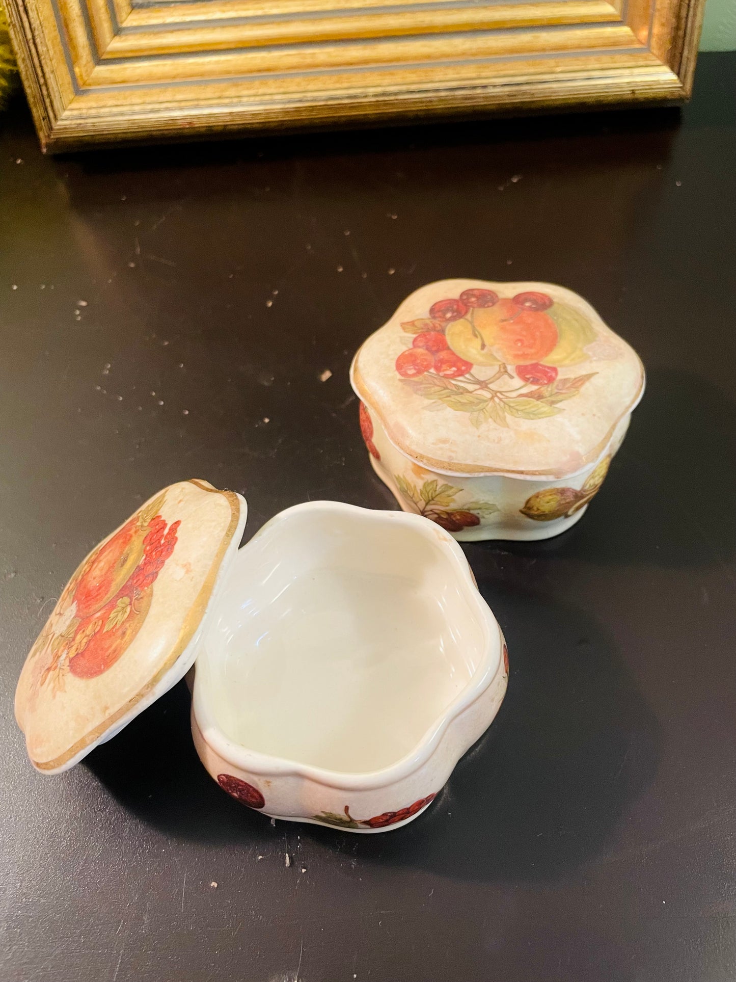 Vintage Fruit Motif Porcelain Trinket Box Each