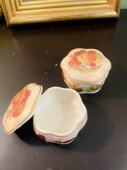 Vintage Fruit Motif Porcelain Trinket Box Each