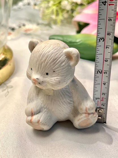 Vintage White Teddy Bear Figurine Seated 7 cm