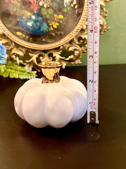 White Pumpkin Ceramic Bud Vase with Gold Neck Small Decorative Vase 3 Inch