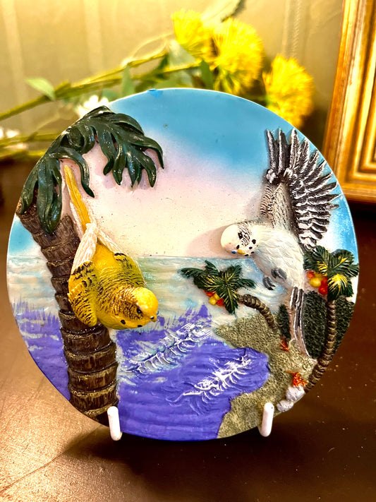 3d Stoneware Tropical Bird Relief Wall Plate 5 Inch Coastal Décor