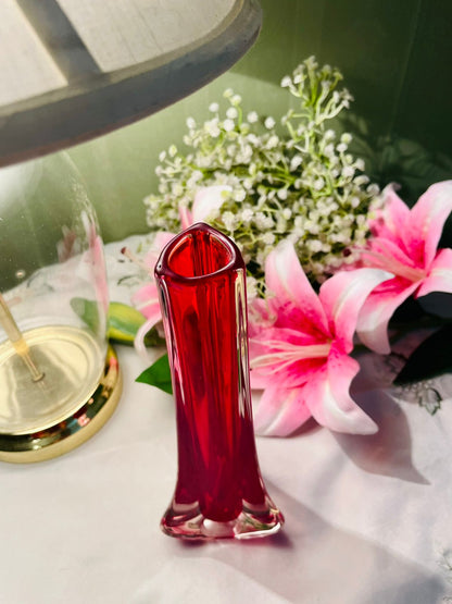 Vintage Ruby Red Crystal Bud Vase 23 cm