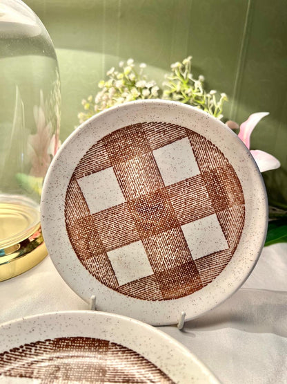 6-Piece Brown Check Ceramic Side Plate Set 6.25 in