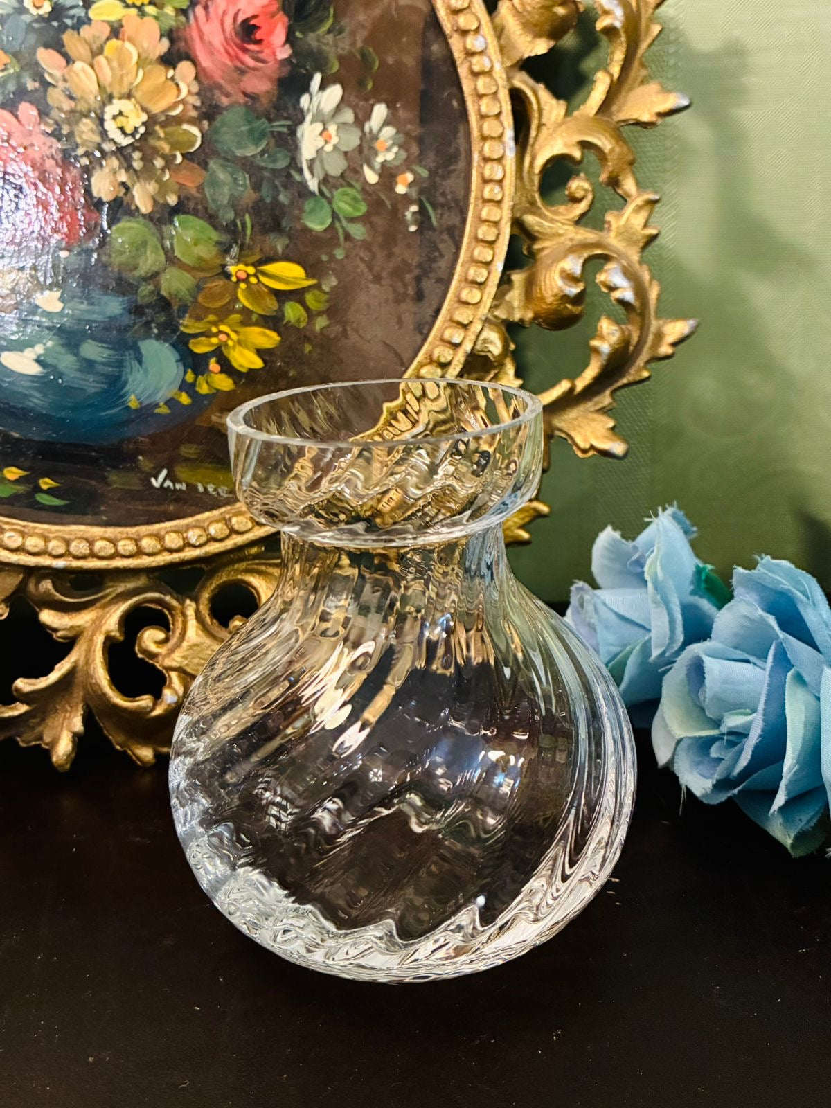 Vintage Clear Swirl Glass Vase