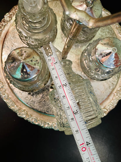 Vintage Crystal Cruet Set with Silver Tone Tray