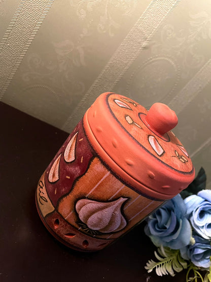 Vintage Terracotta Ceramic Garlic Storage Jar 5.5 Inch