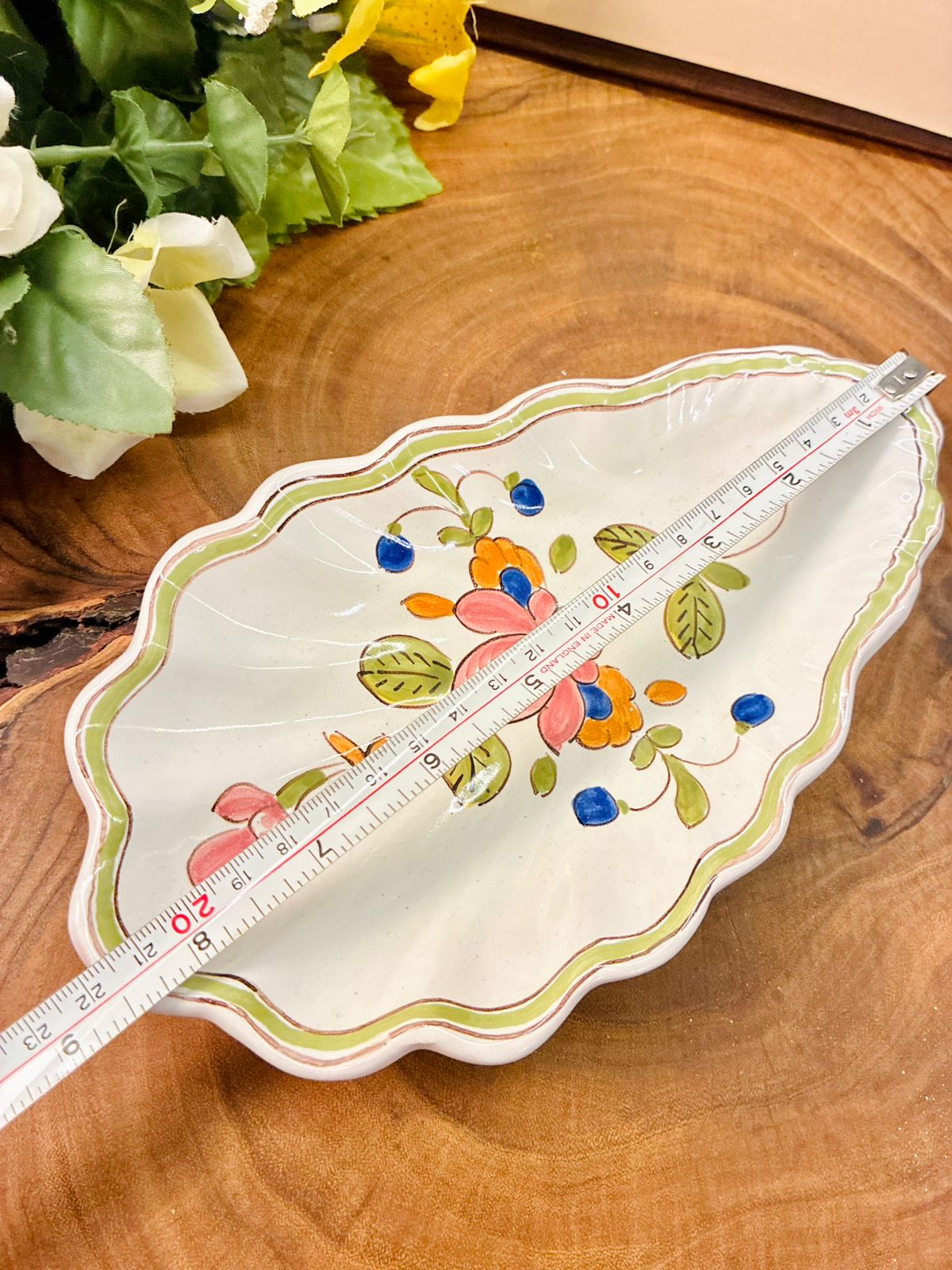 Vintage French Hand-Painted Oval Faience Trinket Dish