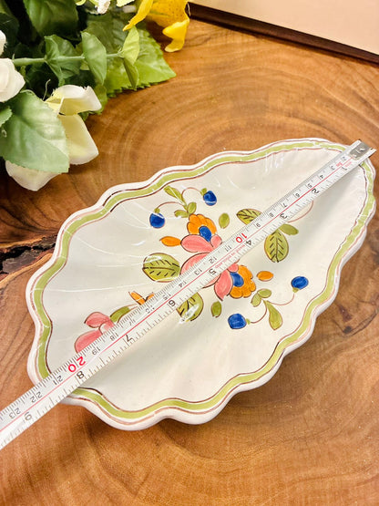 Vintage French Hand-Painted Oval Faience Trinket Dish