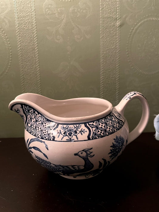 Blue White Ceramic Creamer Jug with Bird Design 3 Inch