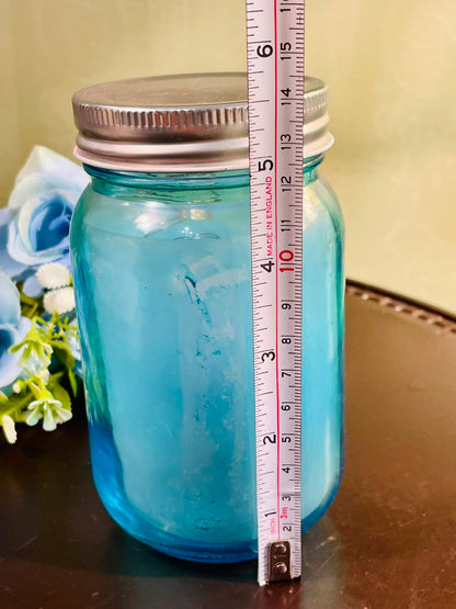 Blue LED Candle in Crystal Jar 15cm