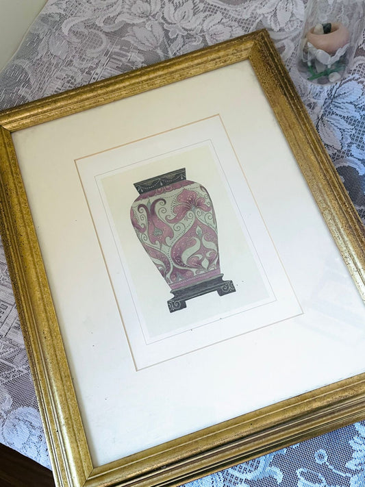 Vintage Gold-Framed Art Painting– Decorative Ornamental Vase painting Wall Décor