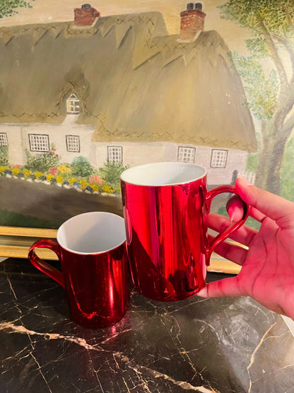 Set of 3 Red Tea mugs ,Coffee mug ,Oven Safe, porcelain, England