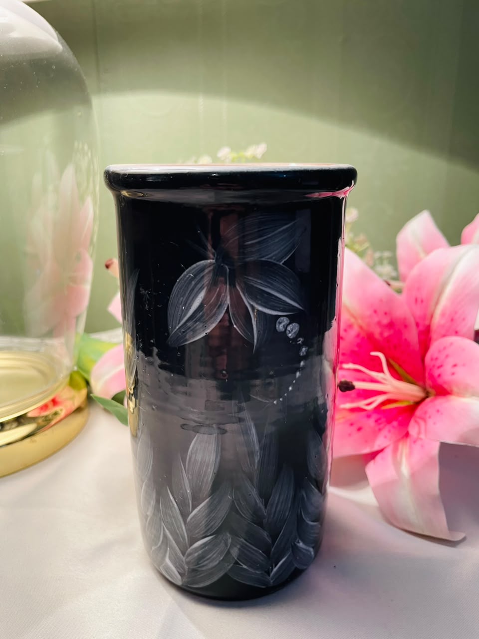 Black Botanical Decorative Vase Approx. 16 cm