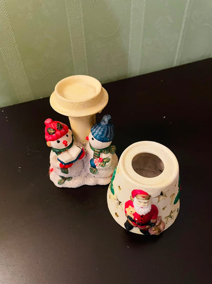 Santa Snowman Ceramic Tealight Candle Holder