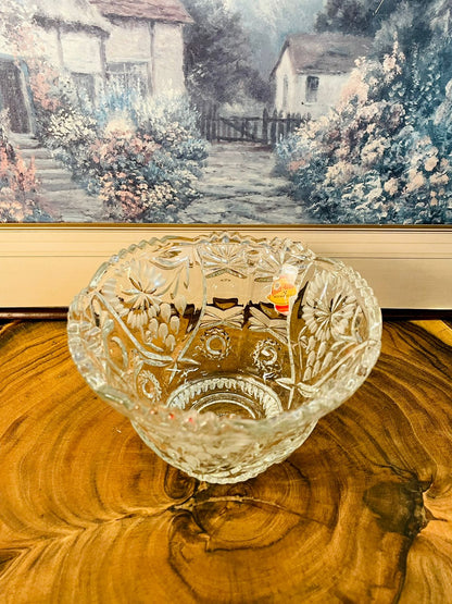 Vintage Cut Crystal Bowl | Floral Starburst Glass Bowl