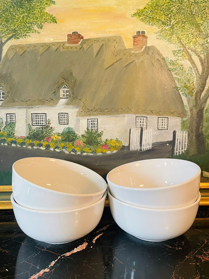 Set of 4 White Ceramic Deep Bowls – 5.5 Inches – Minimalist Modern Style