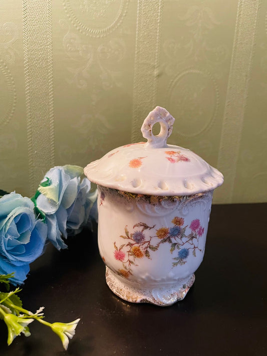 Vintage Floral Porcelain Lidded Trinket Jar