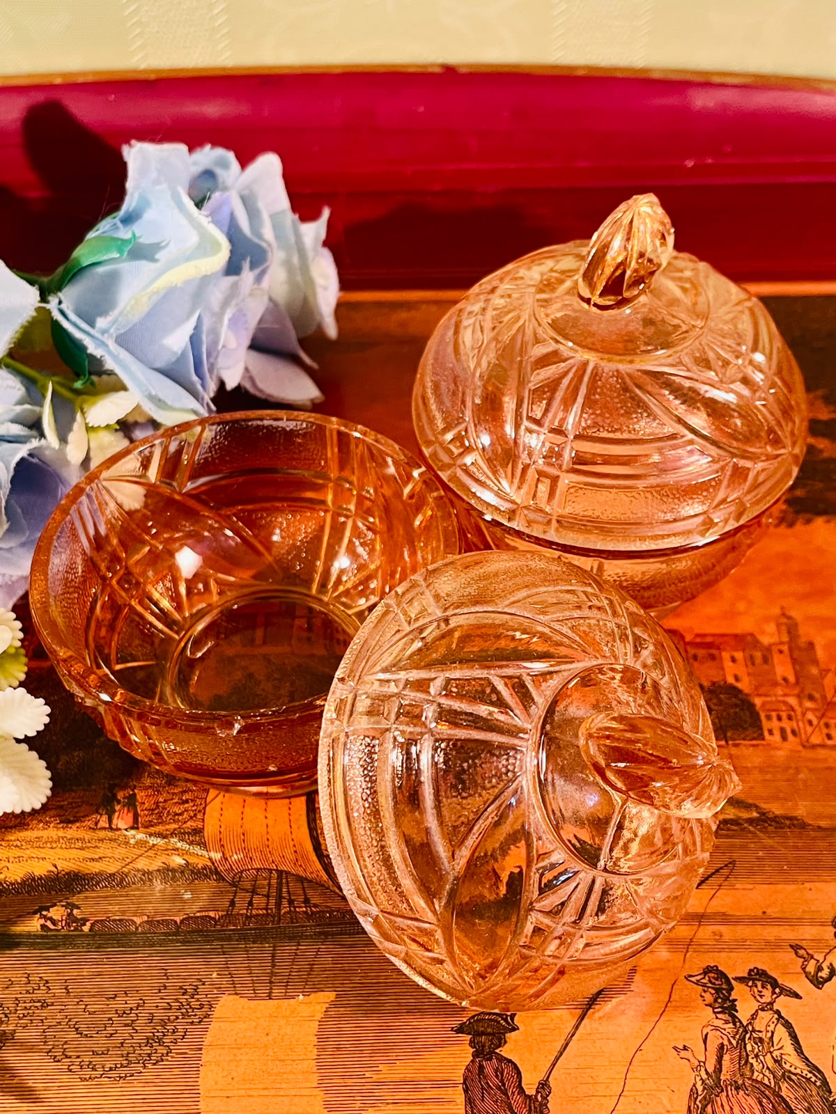Amber Crystal Lidded Trinket Jars – Set of 2, 4 Inch