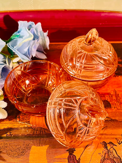 Amber Crystal Lidded Trinket Jars – Set of 2, 4 Inch