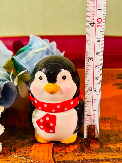 Penguin Ceramic Lidded Jar with Red Scarf – 3 Inch