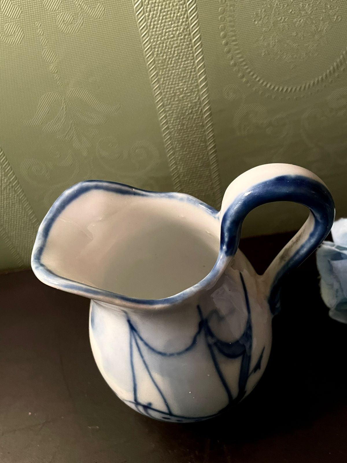 Blue White Ceramic Pitcher Vase 6 Inch