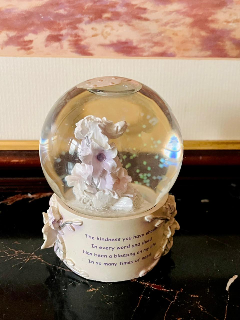 Vintage Floral Snow Globe with Poetic Verse – England Collectible