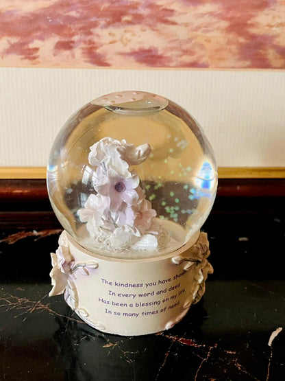 Vintage Floral Snow Globe with Poetic Verse – England Collectible