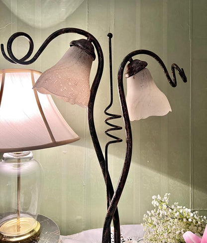 Vintage Double Tulip Glass Table Lamp with Sculptural Metal Frame 60 cm