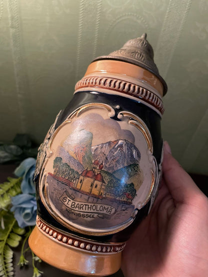 Vintage German-Style Mug with Pewter Lid