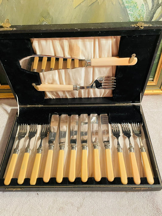 Case of Vintage Firth Staybrite Fish Cutlery – Sheffield Harrison Stainless Steel Set