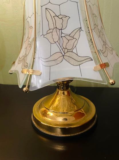 Luxury Vintage Table Lamp with Floral Tinted Glass Shade