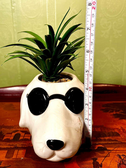 Dog with Sunglasses Ceramic Planter | Novelty Indoor Plant Pot | 5 Inch