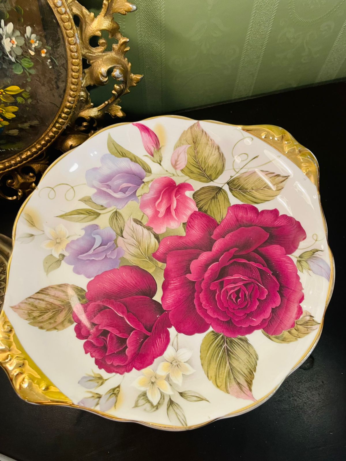 English Bone China Red Rose Decorative Plate 10 Inch