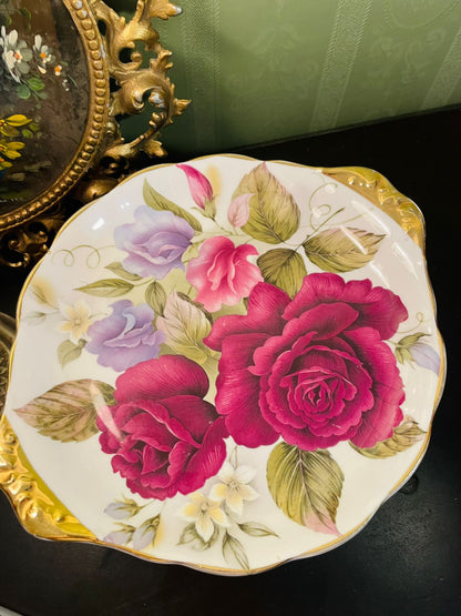 English Bone China Red Rose Decorative Plate 10 Inch